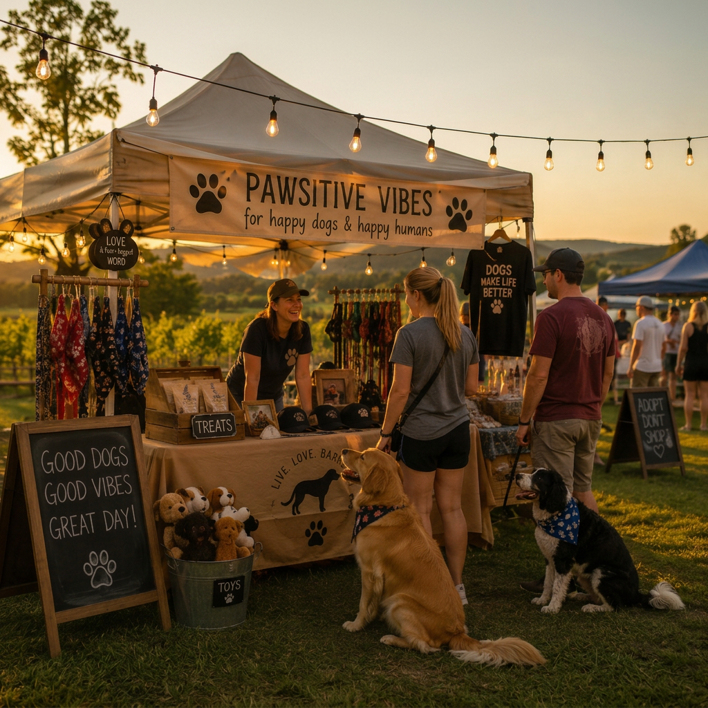 Dog-related vendor booth at the Howl-O-Wine outdoor festival
